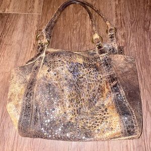 Frye Deborah Distressed Stud Leather Chocolate Brown Shoulder Bag